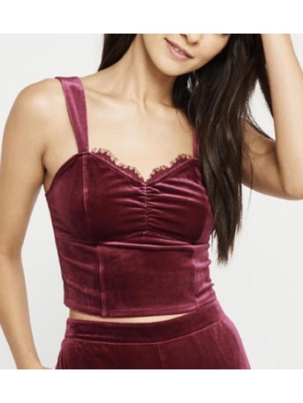 Abercrombie & Fitch Velvet Bustier Crop Top In Burgundy Red - Women's Large